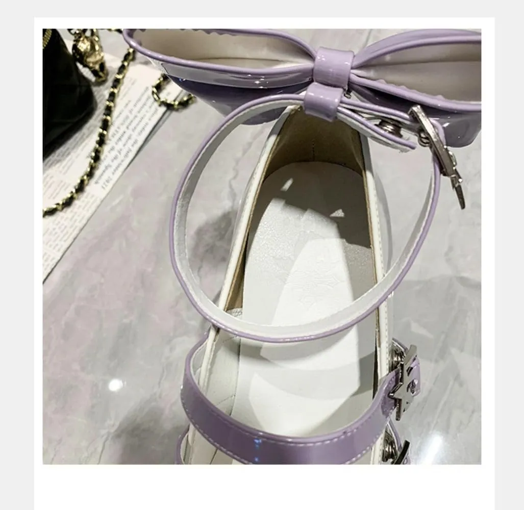 Coquette Star Emo Shoes Bow Heels Platform Mary Janes High Heels Women Goth Punk Leather Dressy Ankle Strap Round Closed Toes Chunky Kawaii Lolita Shoes Y2K Retro Trendy Cutecore Cosplay Streetwear