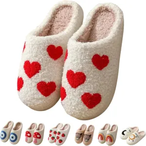 Cotton Slippers Cute Pattern Winter White Indoor Home Fuzzy Thick Comfy Soft Warm Anti-slip Wear-resistant Couple Gift