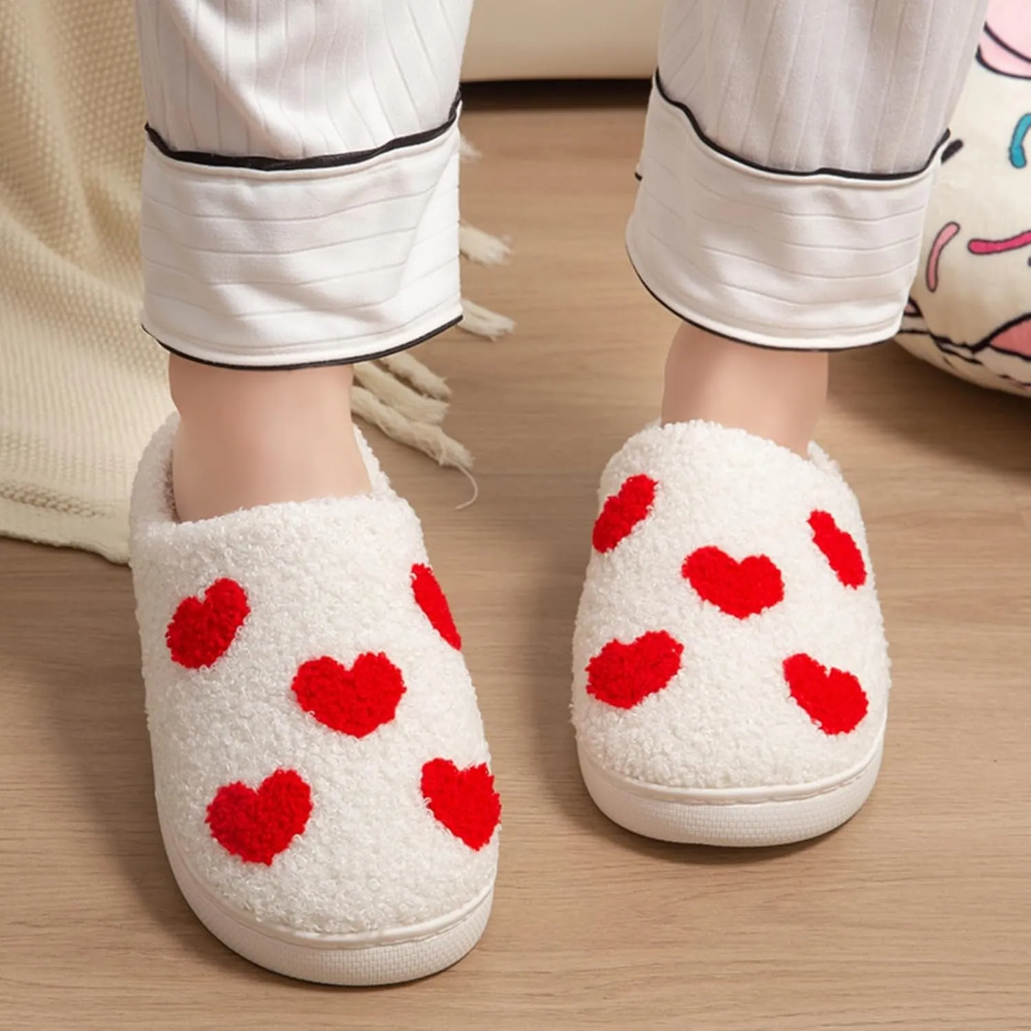 Cotton Slippers Cute Pattern Winter White Indoor Home Fuzzy Thick Comfy Soft Warm Anti-slip Wear-resistant Couple Gift