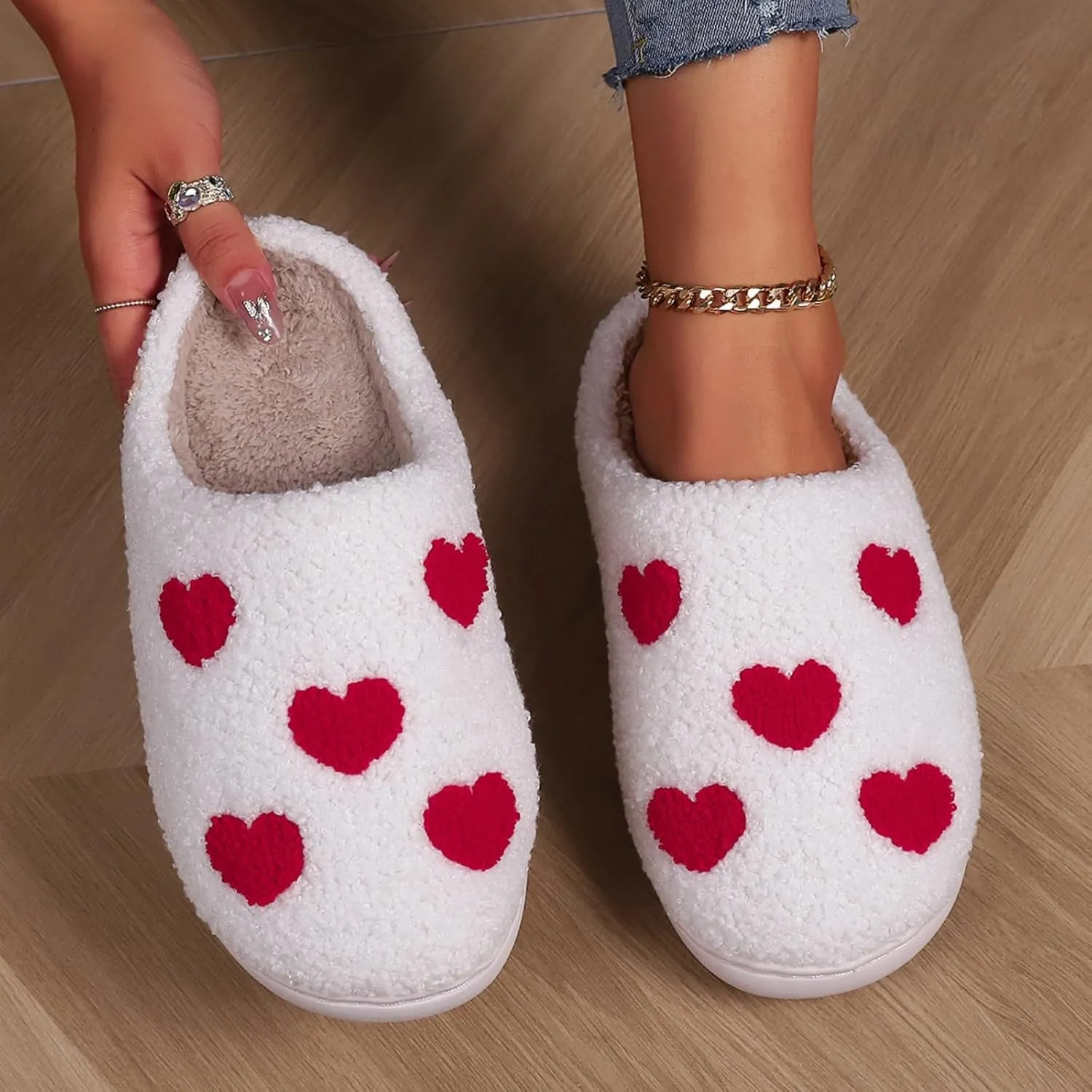 Cotton Slippers Cute Pattern Winter White Indoor Home Fuzzy Thick Comfy Soft Warm Anti-slip Wear-resistant Couple Gift
