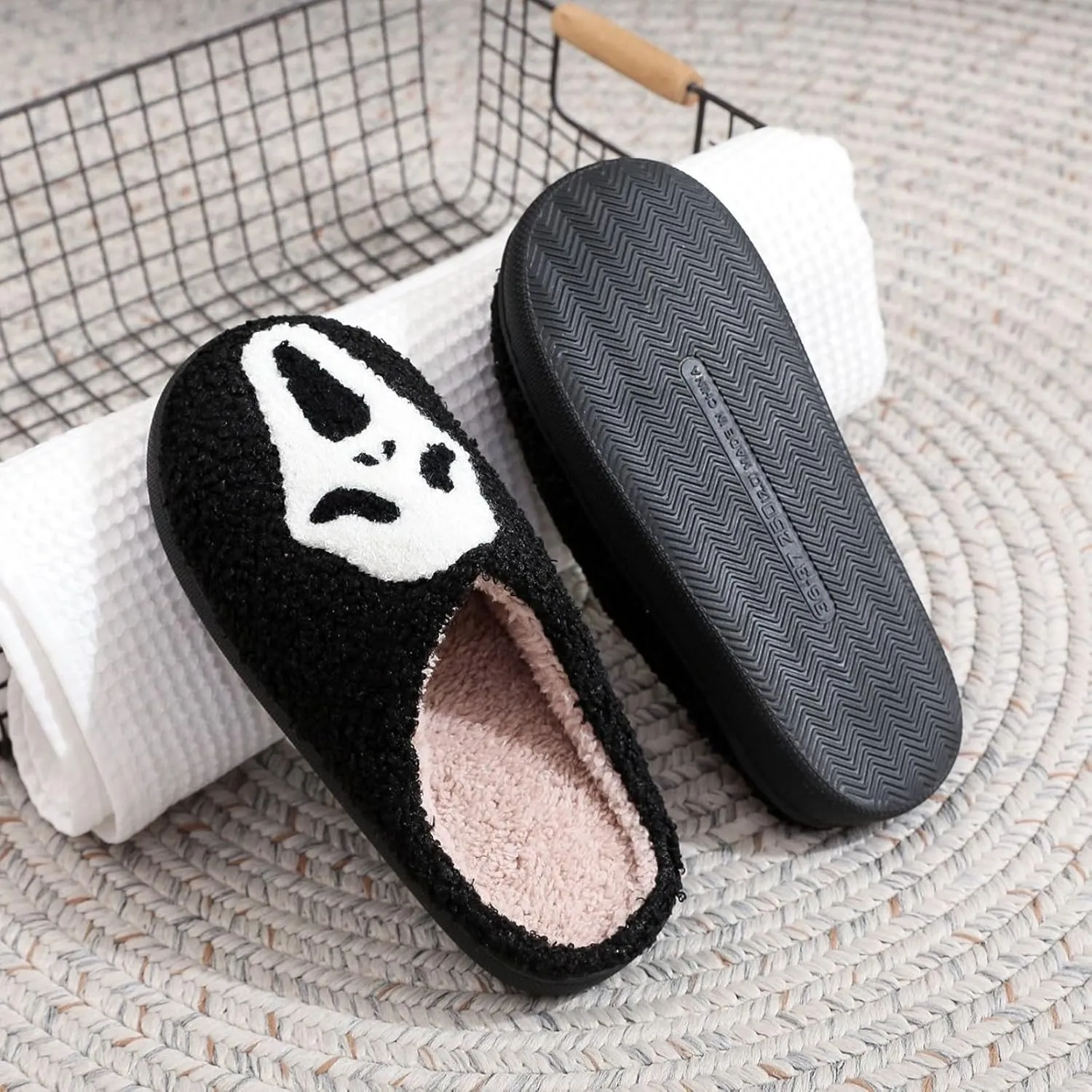 Cotton Slippers Halloween Ghost Face Horror Skull Indoor Novelty Warm Anti-Slip Soft Comfy Spooky Multicolor Gift