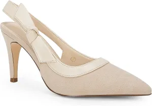 Coutgo Women's Pointed Toe High Heels Slingback Bowknot Formal Pumps Dress Shoes