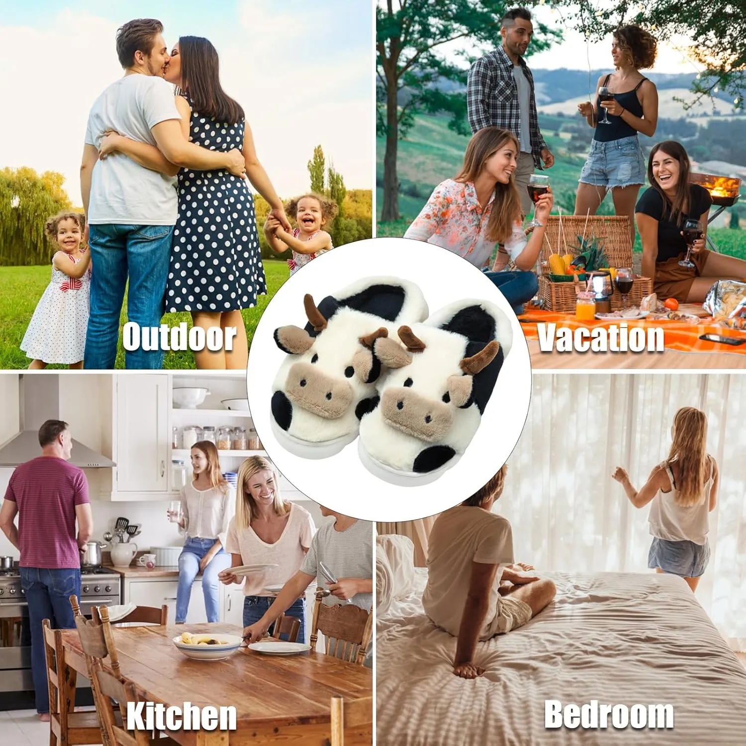Cow Slippers for Women Cartoon House Slippers Fluffy Cute Animal Slippers Cow Slides Warm Soft Plush Lined Shoe