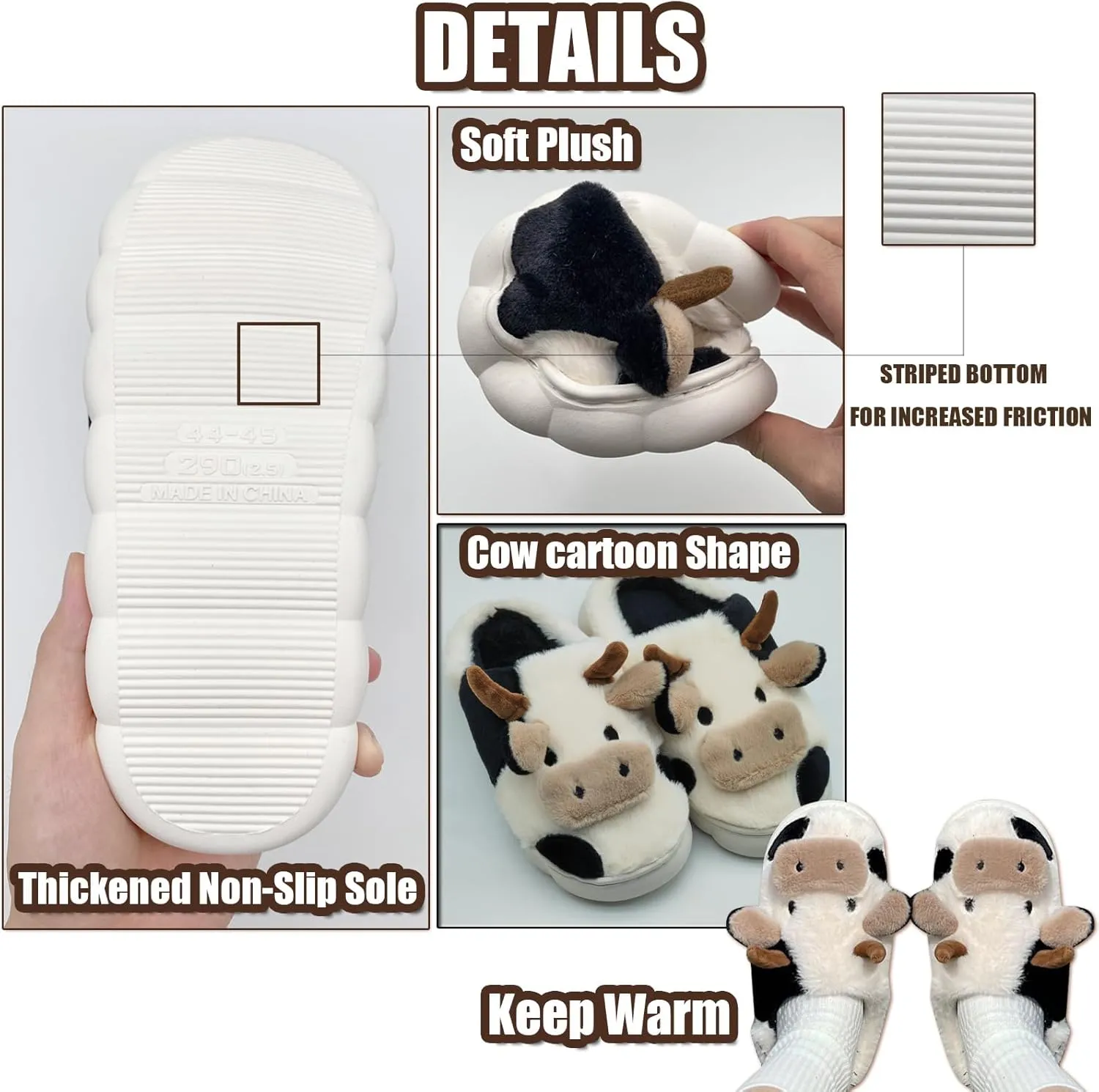 Cow Slippers for Women Cartoon House Slippers Fluffy Cute Animal Slippers Cow Slides Warm Soft Plush Lined Shoe
