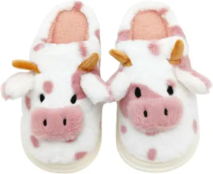 Cow Slippers for Women, Fluffy Animal Print Slipper for Adults, Winter Cartoon Fuzzy Cute Bedroom House Shoes with Memory Foam for Indoor Outdoor, Thick Cozy Kawaii Slides