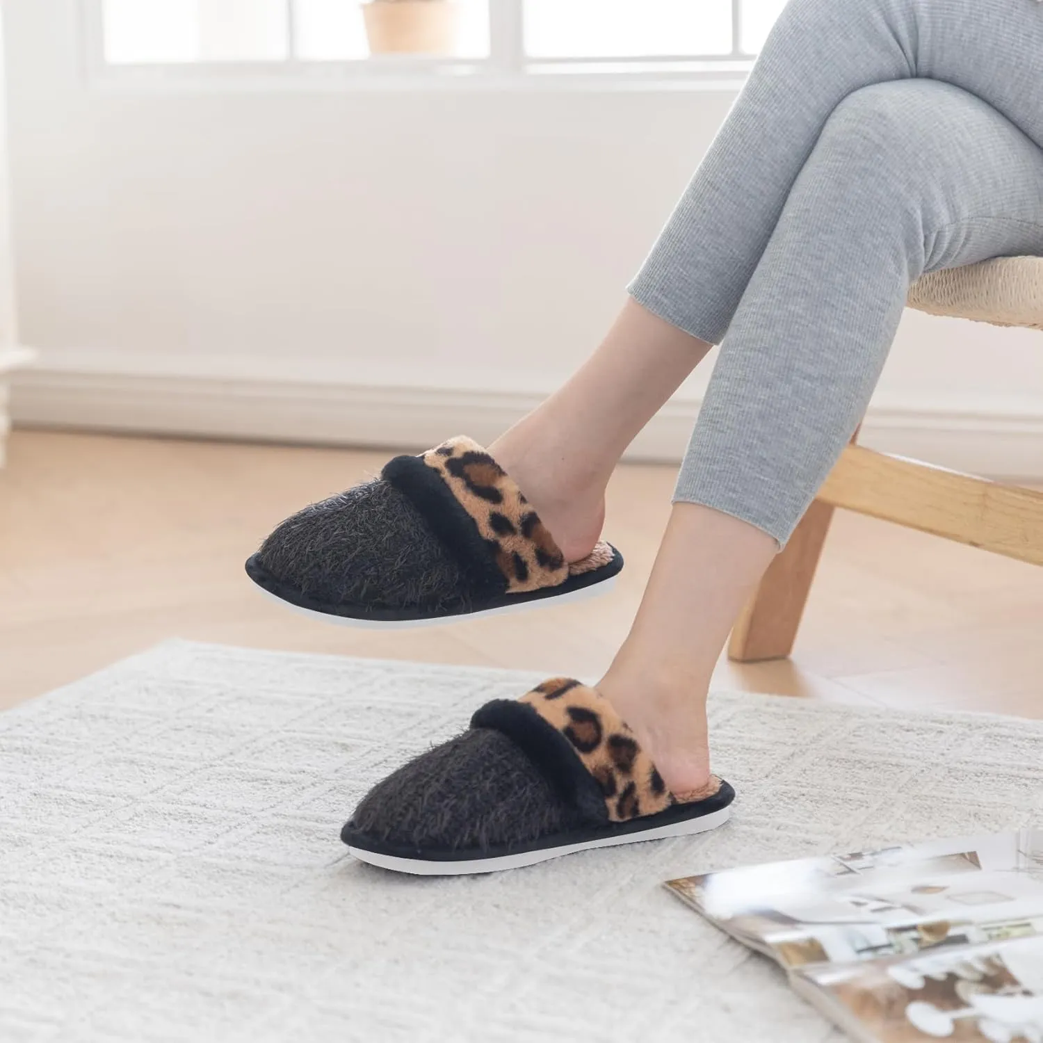 Cozy Slippers for Women Indoor and Outdoor Fuzzy House Shoes with Memory Foam Anti-Skid Sole Gifts for Women Mom Ladies