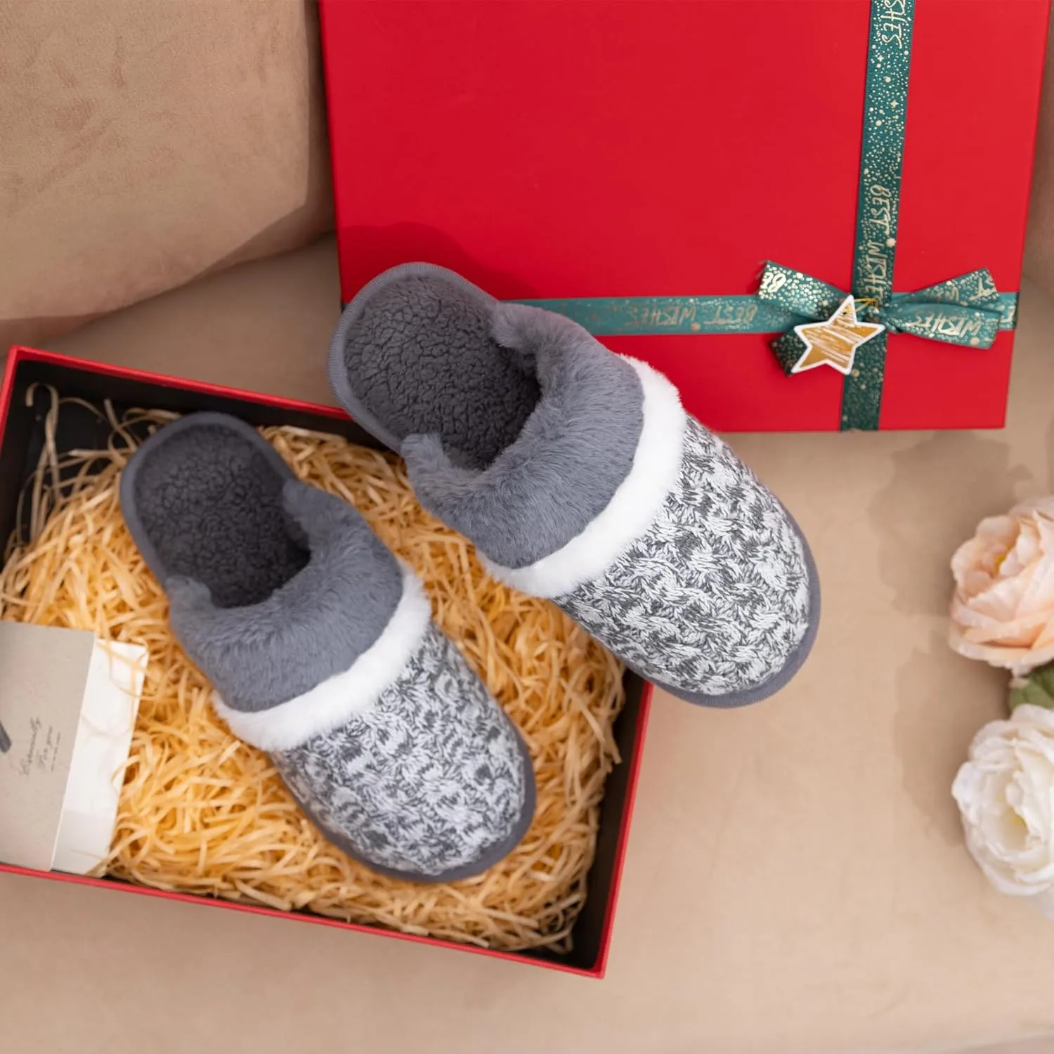 Cozy Slippers for Women Indoor and Outdoor Fuzzy House Shoes with Memory Foam Anti-Skid Sole Gifts for Women Mom Ladies