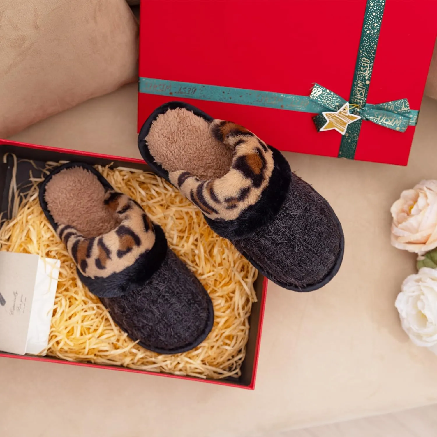 Cozy Slippers for Women Indoor and Outdoor Fuzzy House Shoes with Memory Foam Anti-Skid Sole Gifts for Women Mom Ladies