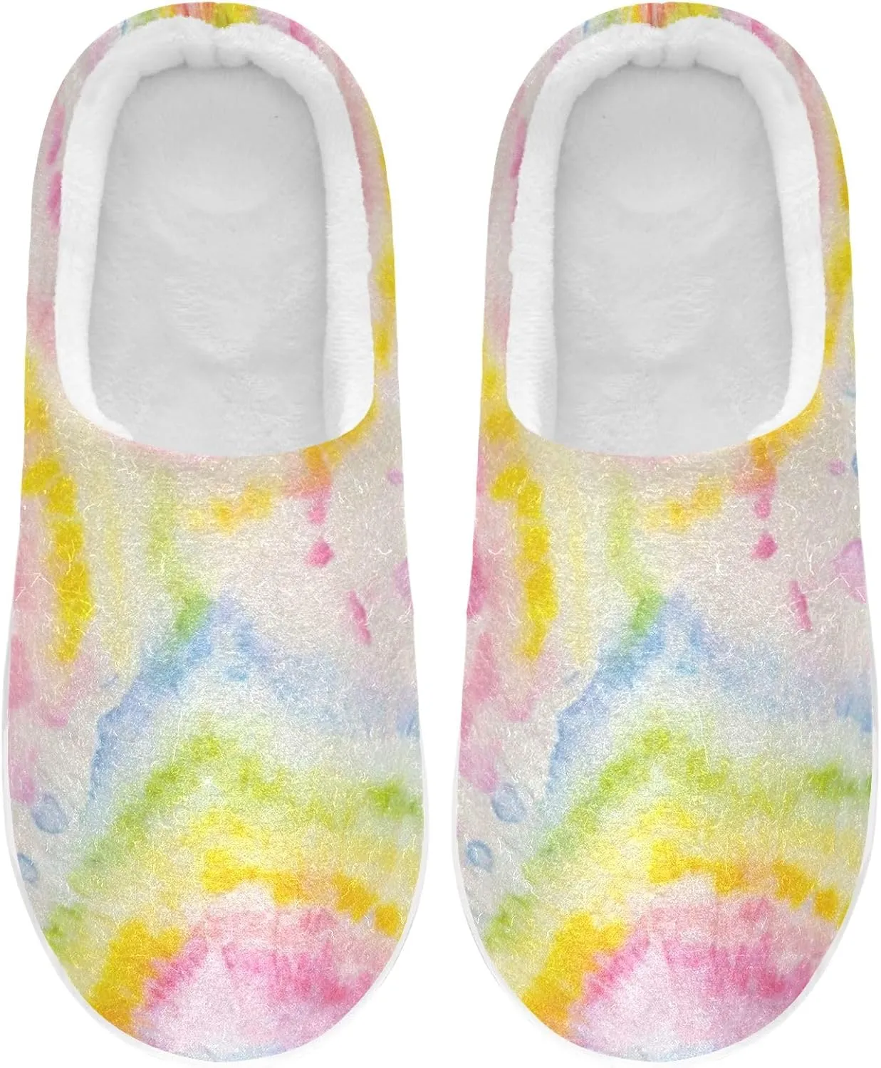 Cozy Slippers Tie Dye Rainbow Pink, Soft Home Slippers for Men with Memory Foam, Lightweight Non-Slip