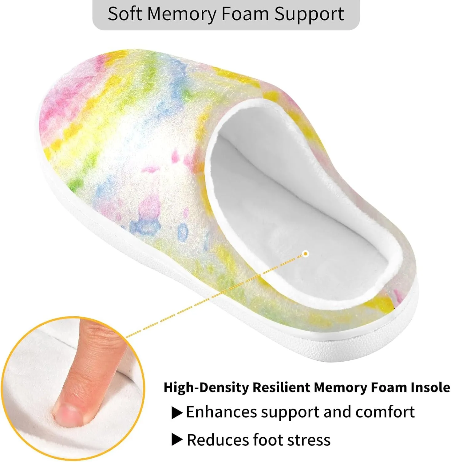Cozy Slippers Tie Dye Rainbow Pink, Soft Home Slippers for Men with Memory Foam, Lightweight Non-Slip