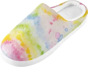 Cozy Slippers Tie Dye Rainbow Pink, Soft Home Slippers for Men with Memory Foam, Lightweight Non-Slip