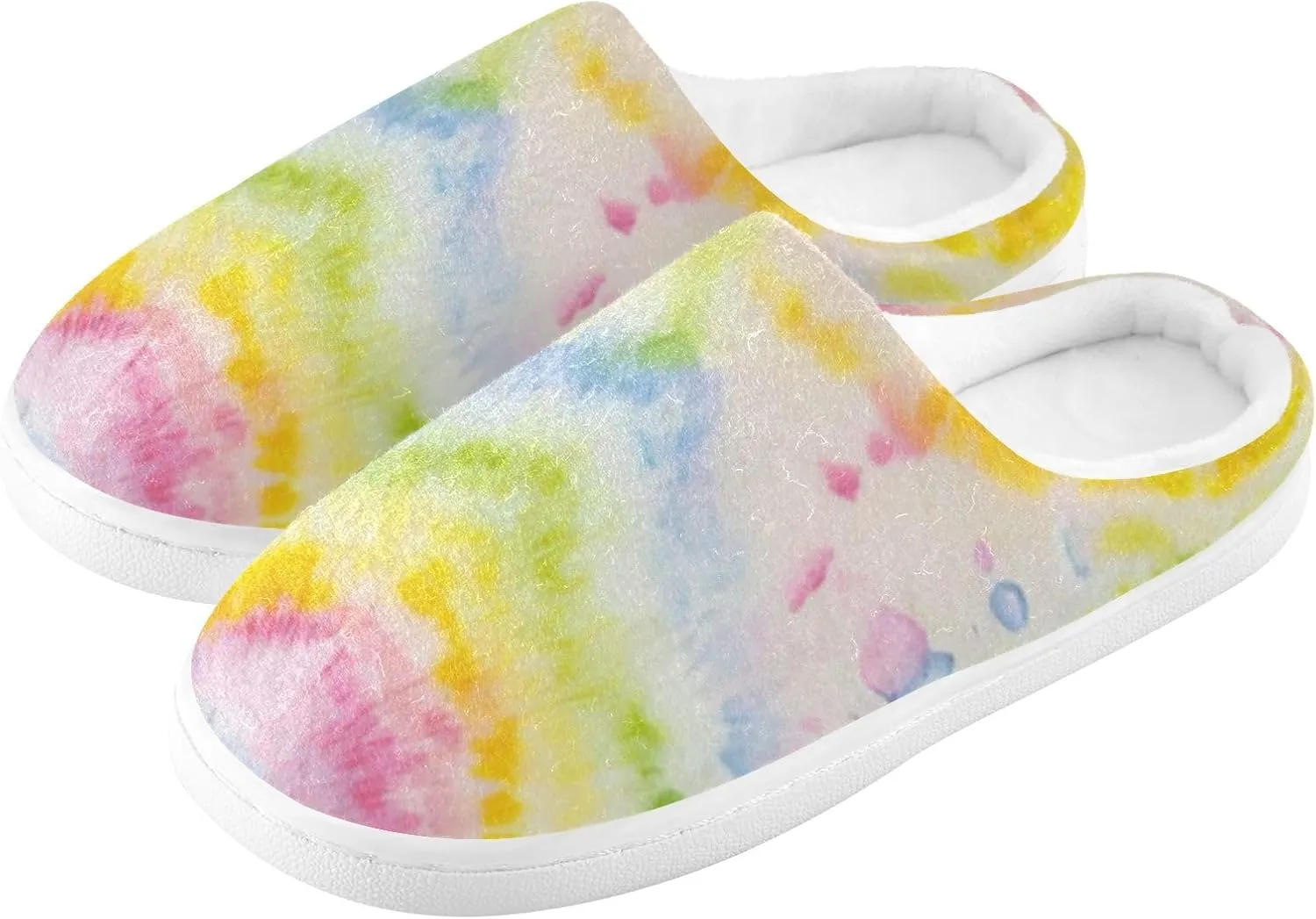 Cozy Slippers Tie Dye Rainbow Pink, Soft Home Slippers for Men with Memory Foam, Lightweight Non-Slip