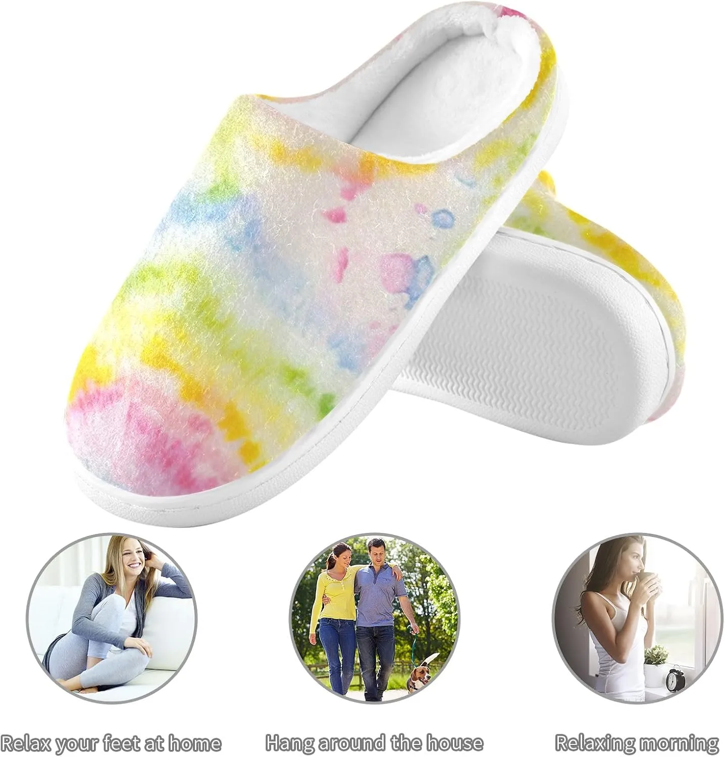 Cozy Slippers Tie Dye Rainbow Pink, Soft Home Slippers for Men with Memory Foam, Lightweight Non-Slip