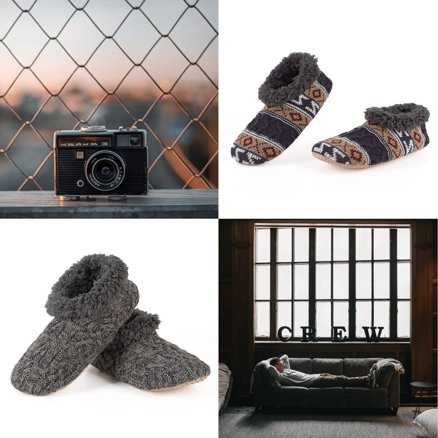 Cozylook 2-Pack Men's Soft Sole Slippers, Cozy Fuzzy Sock Shoes with Non-Slip Grippers, Unique Gifts