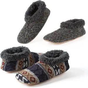 Cozylook 2-Pack Men's Soft Sole Slippers, Cozy Fuzzy Sock Shoes with Non-Slip Grippers, Unique Gifts