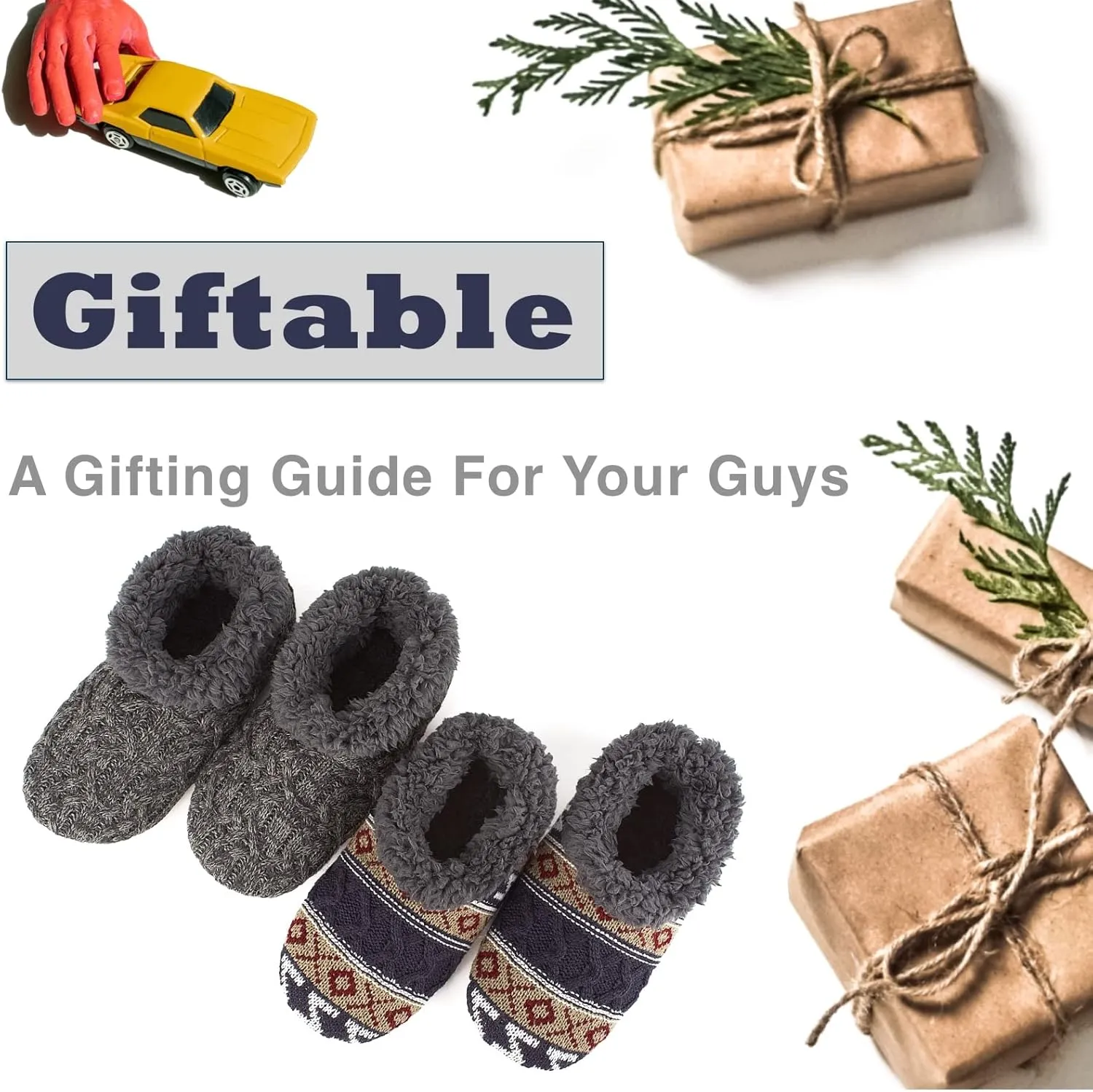 Cozylook 2-Pack Men's Soft Sole Slippers, Cozy Fuzzy Sock Shoes with Non-Slip Grippers, Unique Gifts