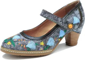 CrazycatZ Leather Mary Jane Shoes with Bow,Womens Patchword Pumps Vintage Mary Jane Shoes
