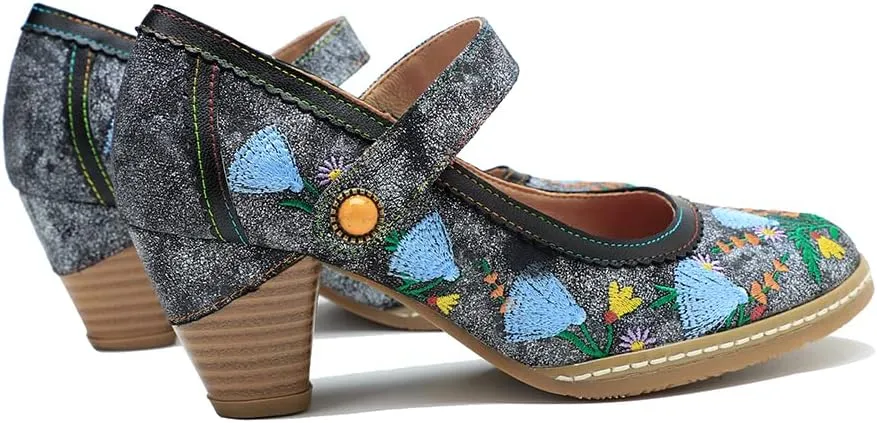 CrazycatZ Leather Mary Jane Shoes with Bow,Womens Patchword Pumps Vintage Mary Jane Shoes