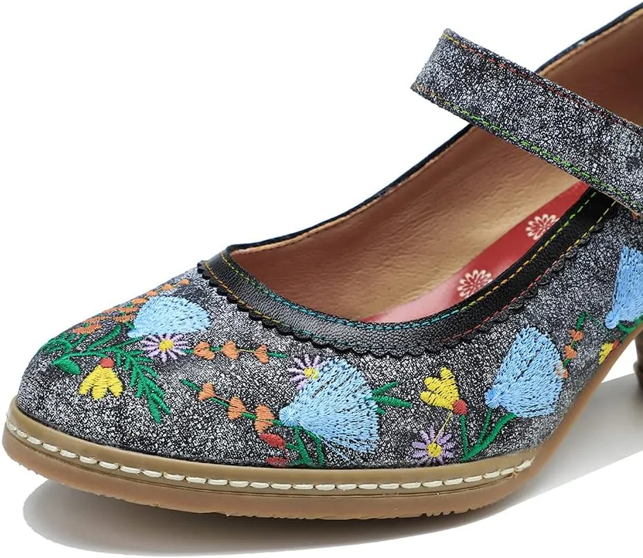 CrazycatZ Leather Mary Jane Shoes with Bow,Womens Patchword Pumps Vintage Mary Jane Shoes