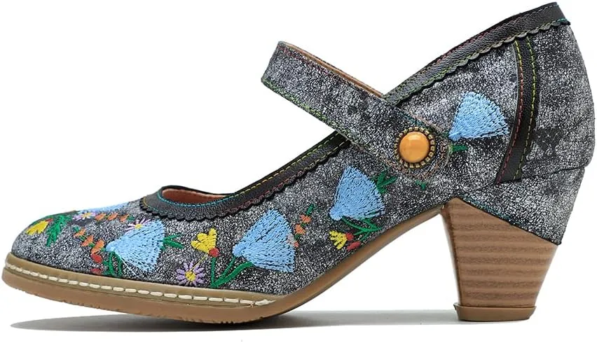 CrazycatZ Leather Mary Jane Shoes with Bow,Womens Patchword Pumps Vintage Mary Jane Shoes