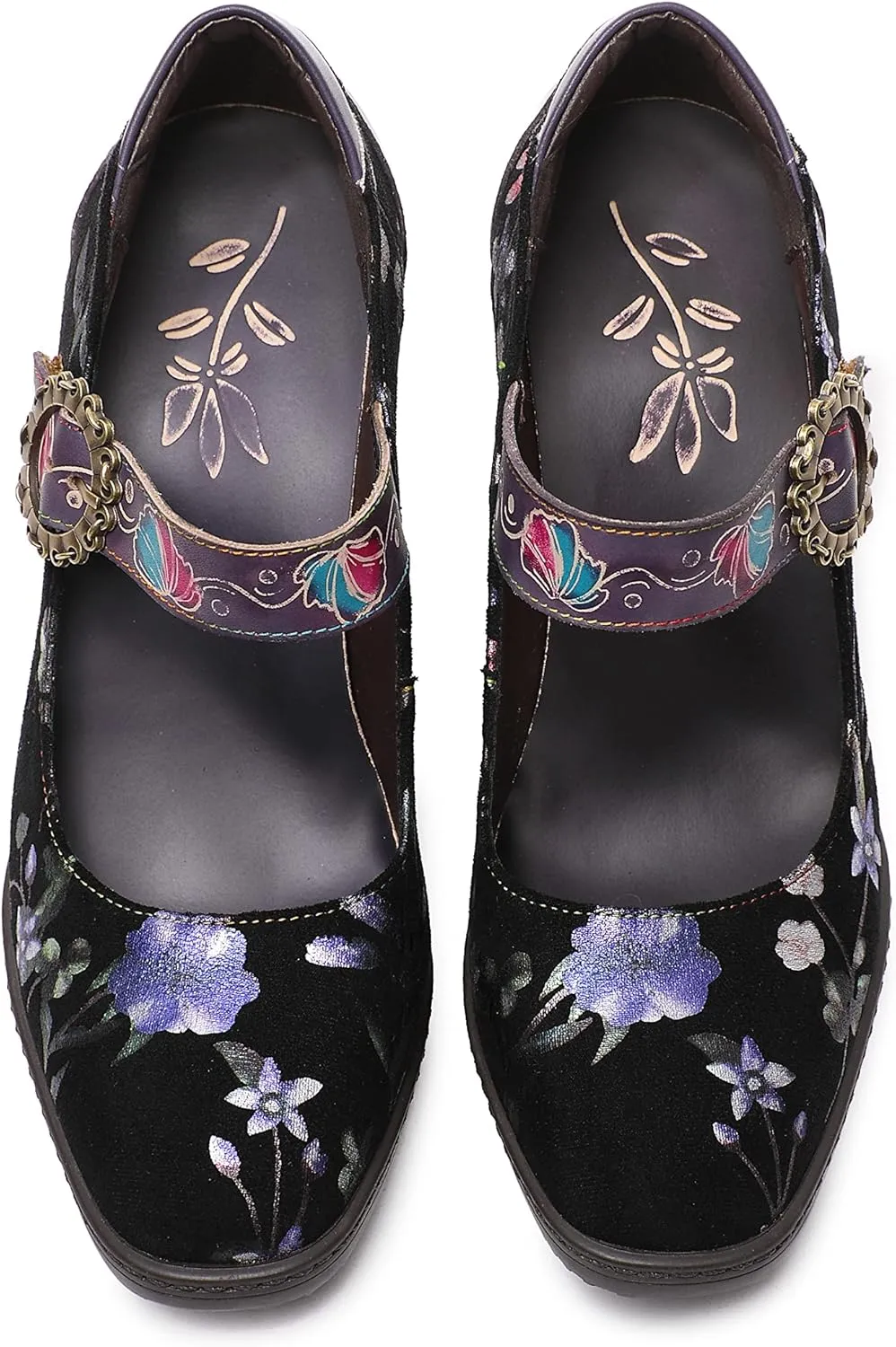 CrazycatZ Leather Mary Jane Shoes,Womens Patchword Pumps Vintage Mary Jane Shoes
