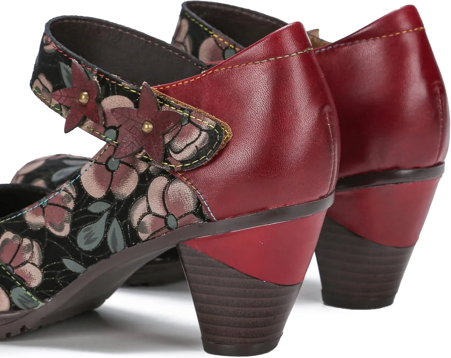 CrazycatZ Leather Mary Jane Shoes,Womens Patchword Pumps Vintage Mary Jane Shoes