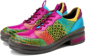 CrazycatZ Women's Leather Oxford Shoes Perforated Lace up Wingtip Colorful Leather Oxfords Vintage