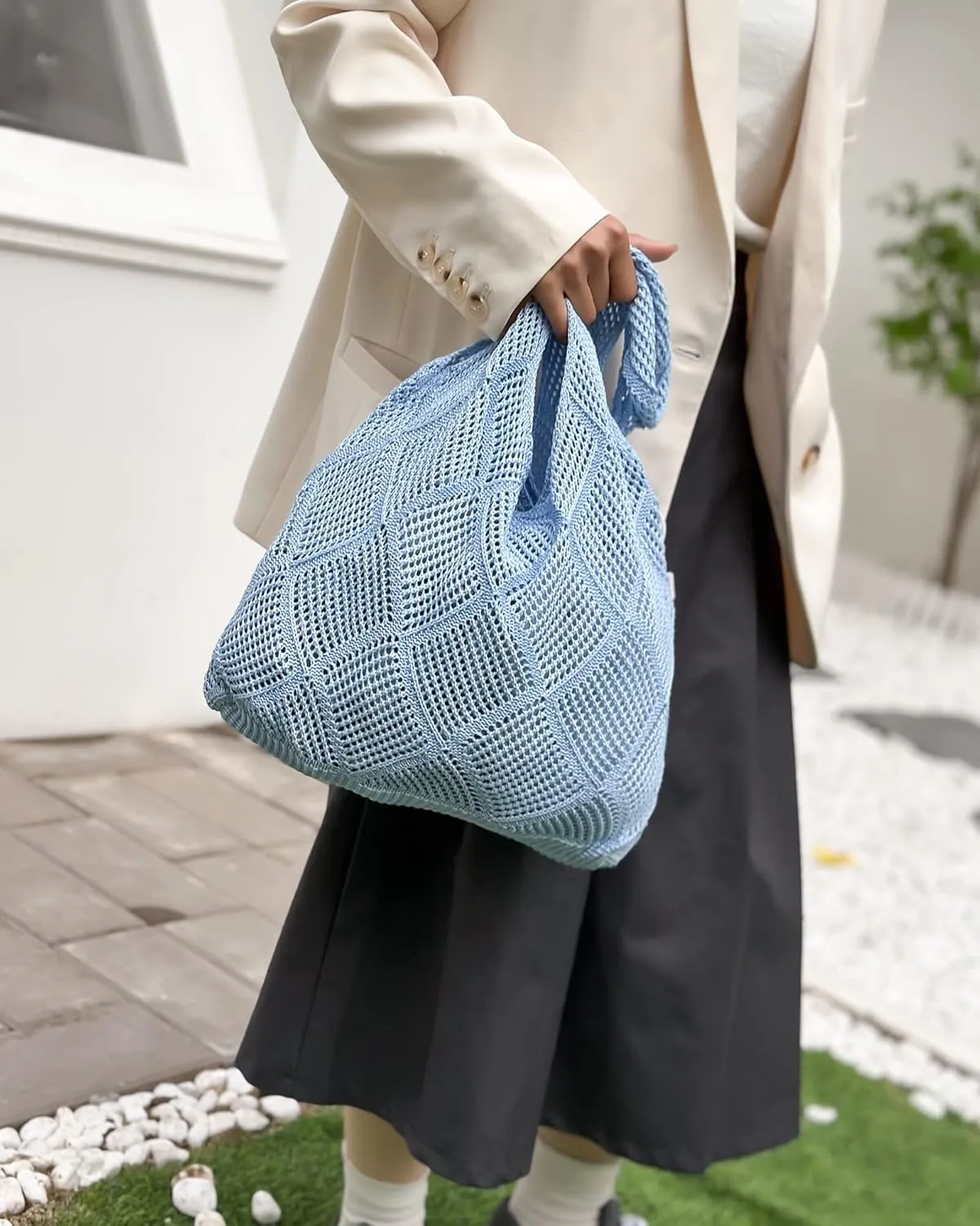 Crochet Mesh Beach Tote Shoulder Handbags Hobo Summer Aesthetic Women's Bag