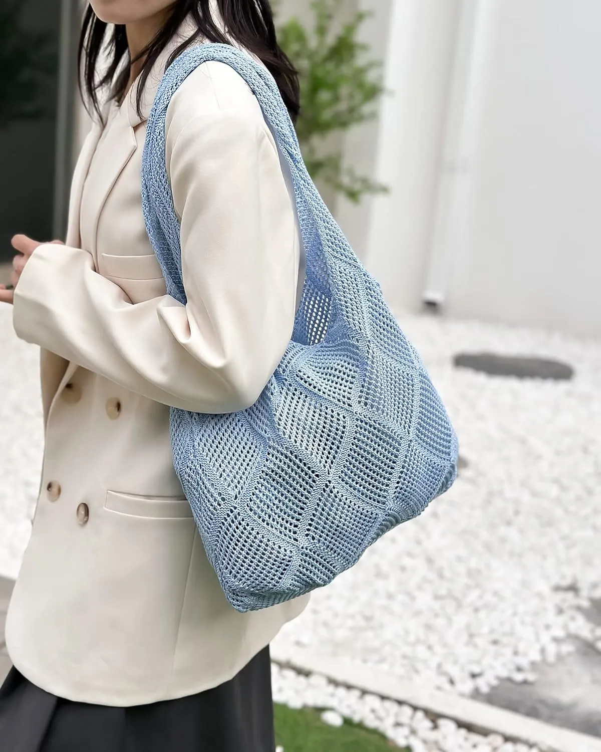 Crochet Mesh Beach Tote Shoulder Handbags Hobo Summer Aesthetic Women's Bag
