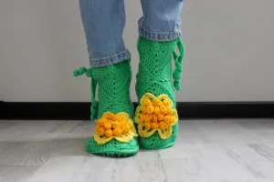 Crochet slipper boots with soles, Soft girl aesthetic home shoes