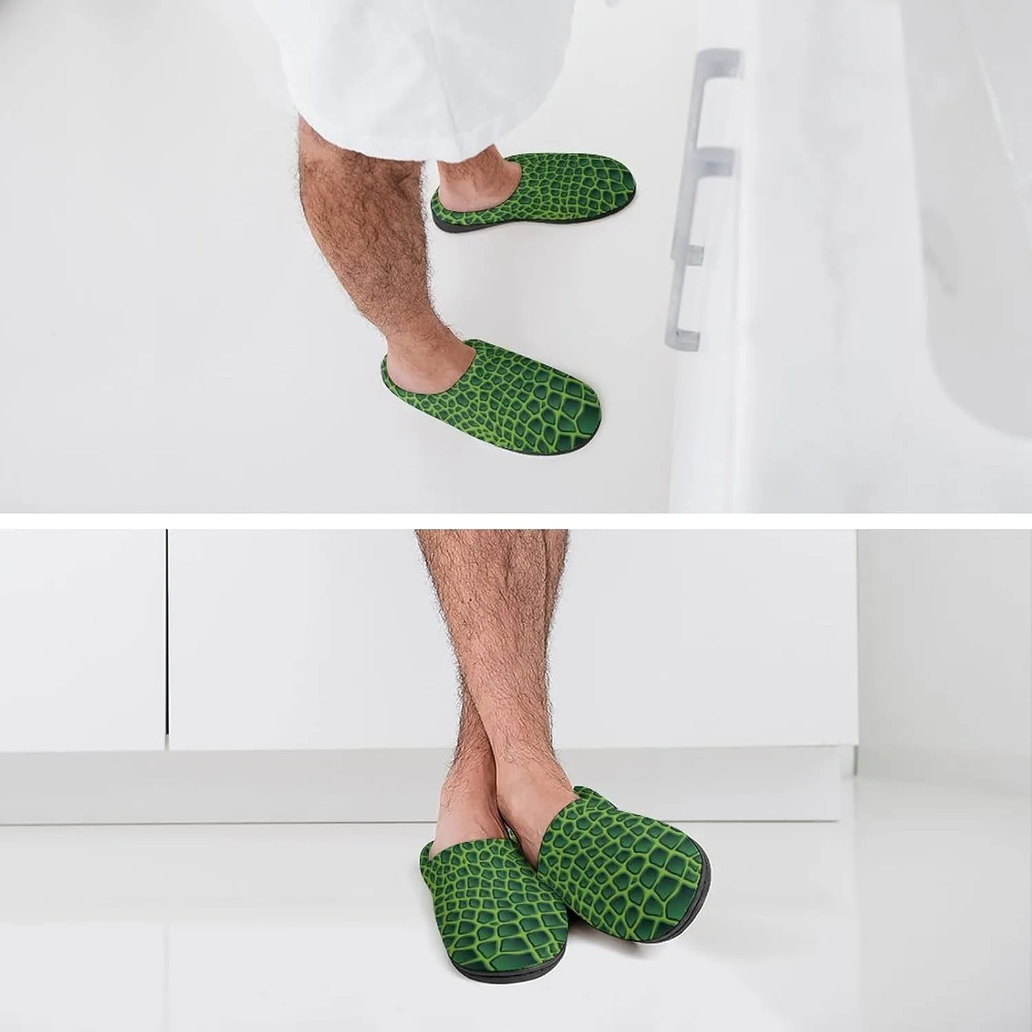 Crocodile Alligator Print Cotton Slippers Memory Foam House Slippers Closed Toe Winter Warm Shoes