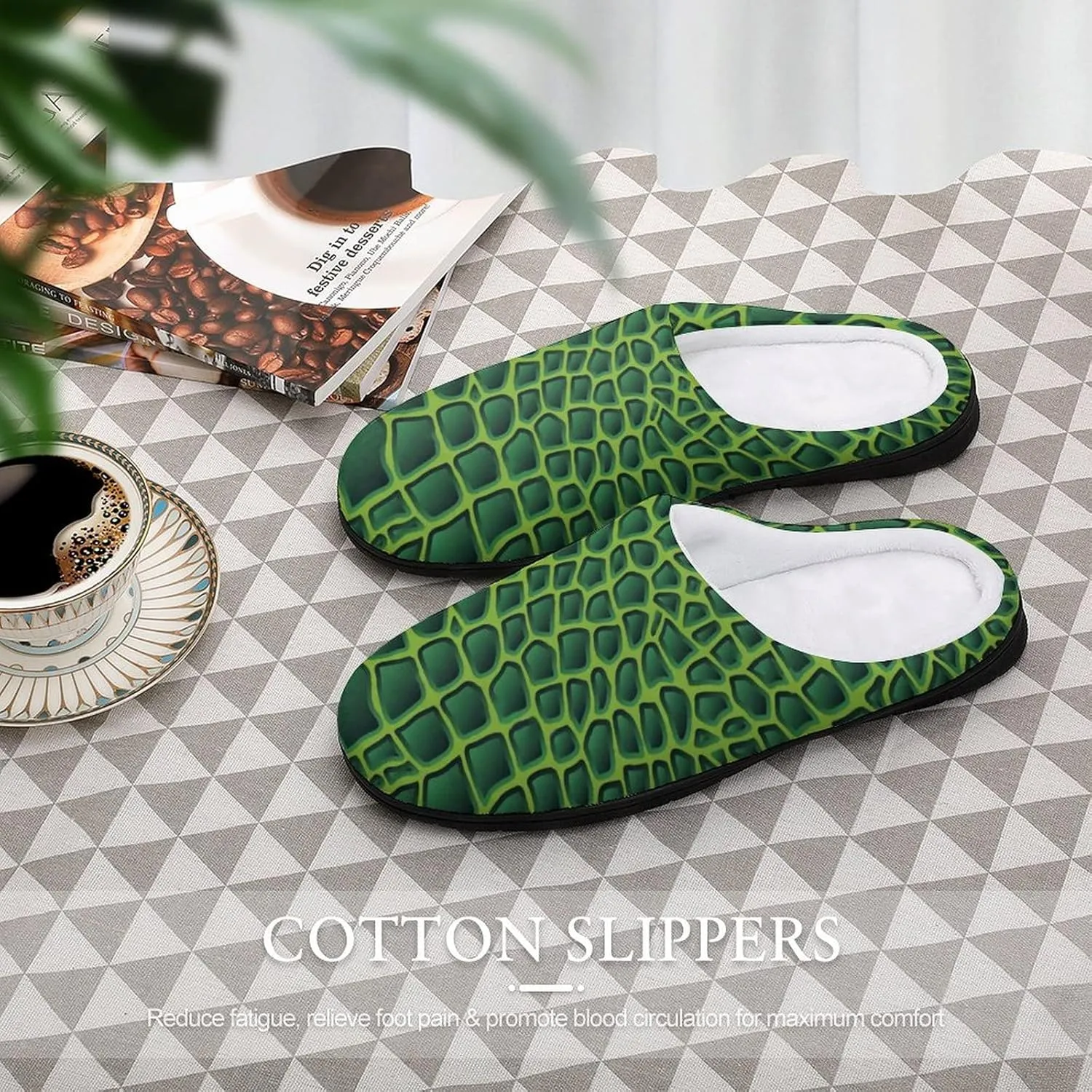 Crocodile Alligator Print Cotton Slippers Memory Foam House Slippers Closed Toe Winter Warm Shoes