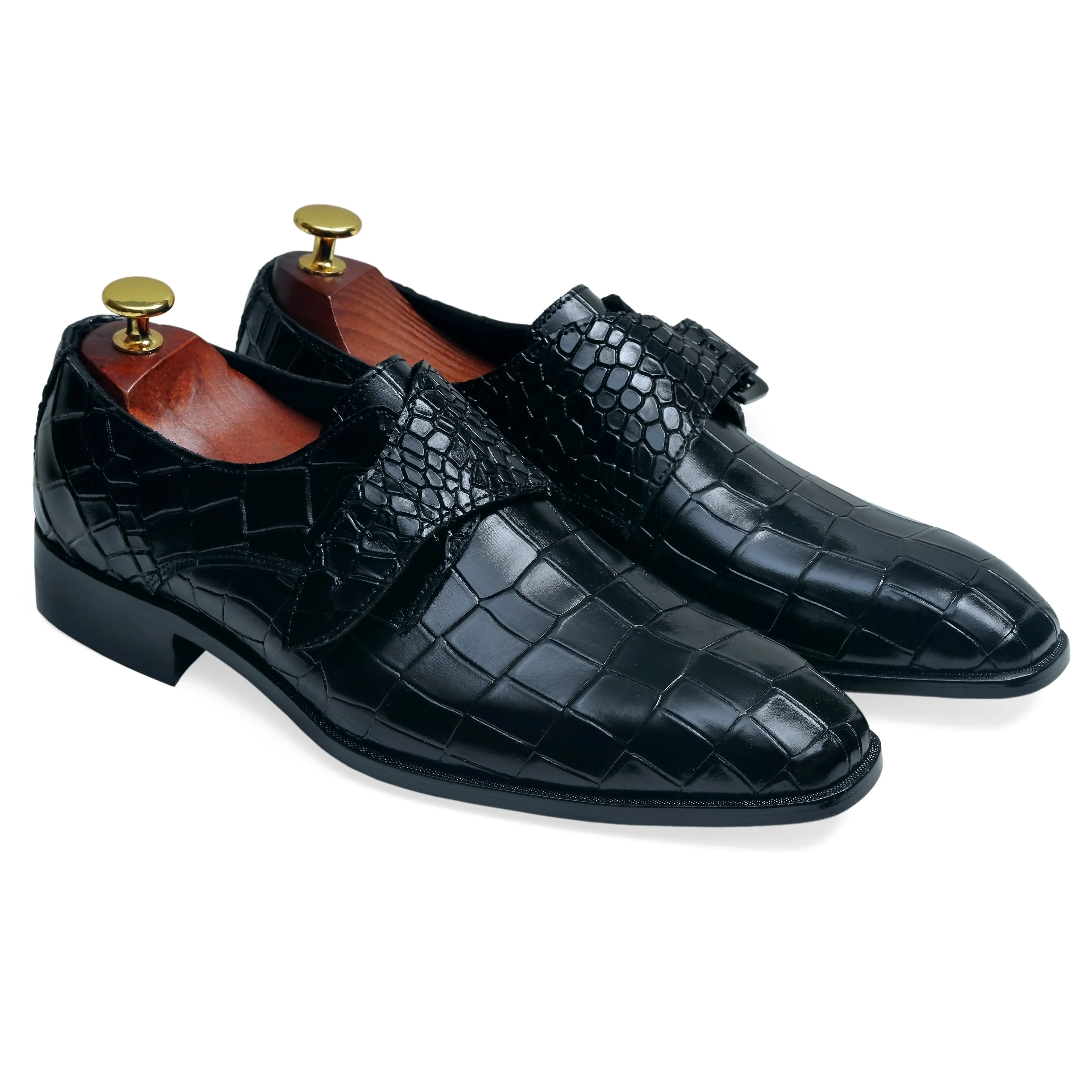 Crocodile Pattern Monk Strap Shoes for Men