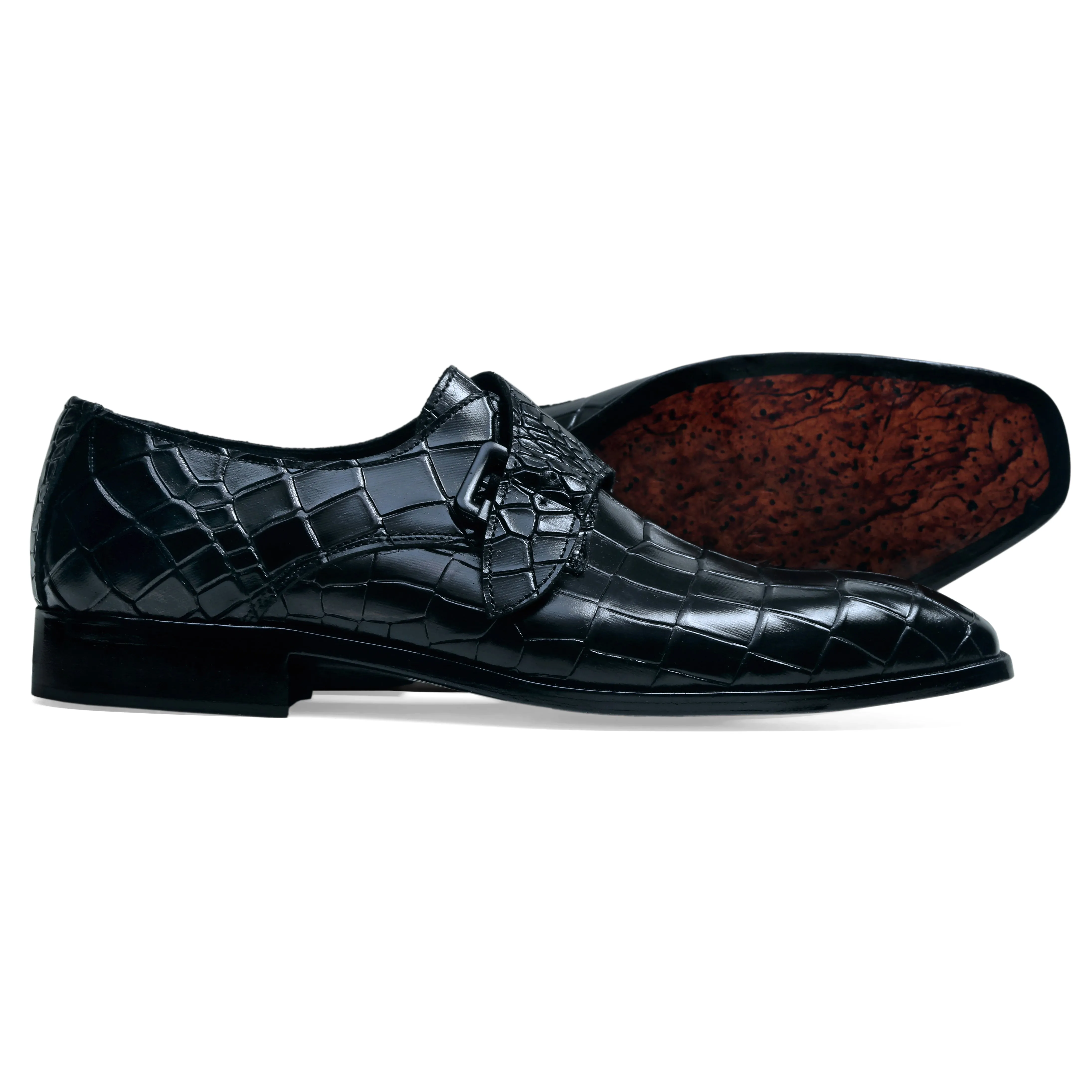 Crocodile Pattern Monk Strap Shoes for Men