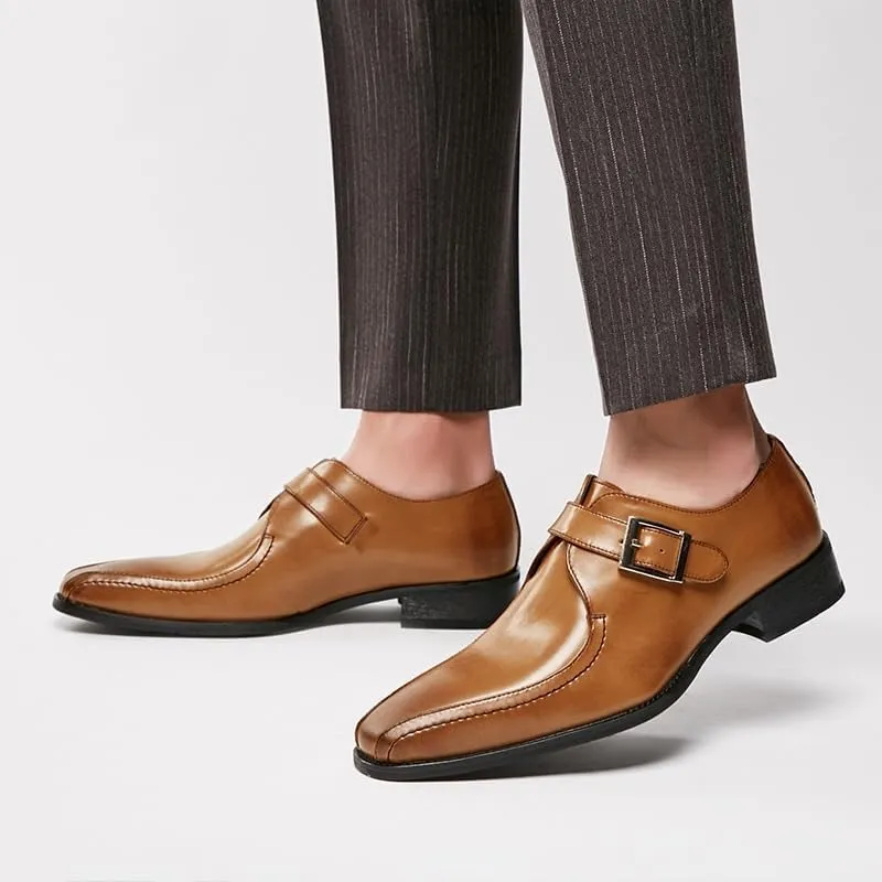 CSCDD Men's Business Formal Wear Buckle Gentleman Single Shoes Rubber Sole Non-Slip Wear-Resistant Gradient Design Low-top Pedal Suitable