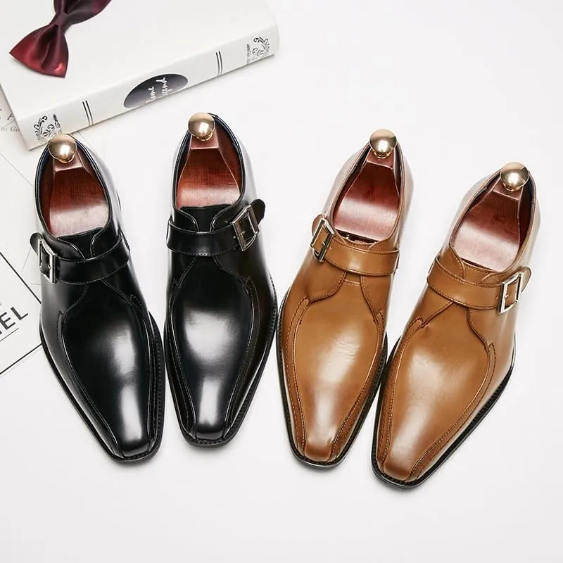 CSCDD Men's Business Formal Wear Buckle Gentleman Single Shoes Rubber Sole Non-Slip Wear-Resistant Gradient Design Low-top Pedal Suitable