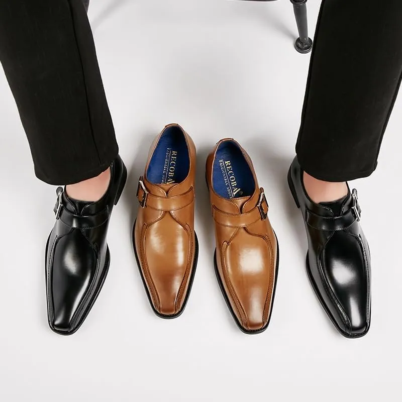 CSCDD Men's Business Formal Wear Buckle Gentleman Single Shoes Rubber Sole Non-Slip Wear-Resistant Gradient Design Low-top Pedal Suitable