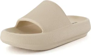 CUSHIONAIRE Feather Slides – Comfortable Cloud Cushion House Slippers for Women, Indoor Outdoor EVA Foam Foot Spa Shower Shoes, Non-Slip Arch Support
