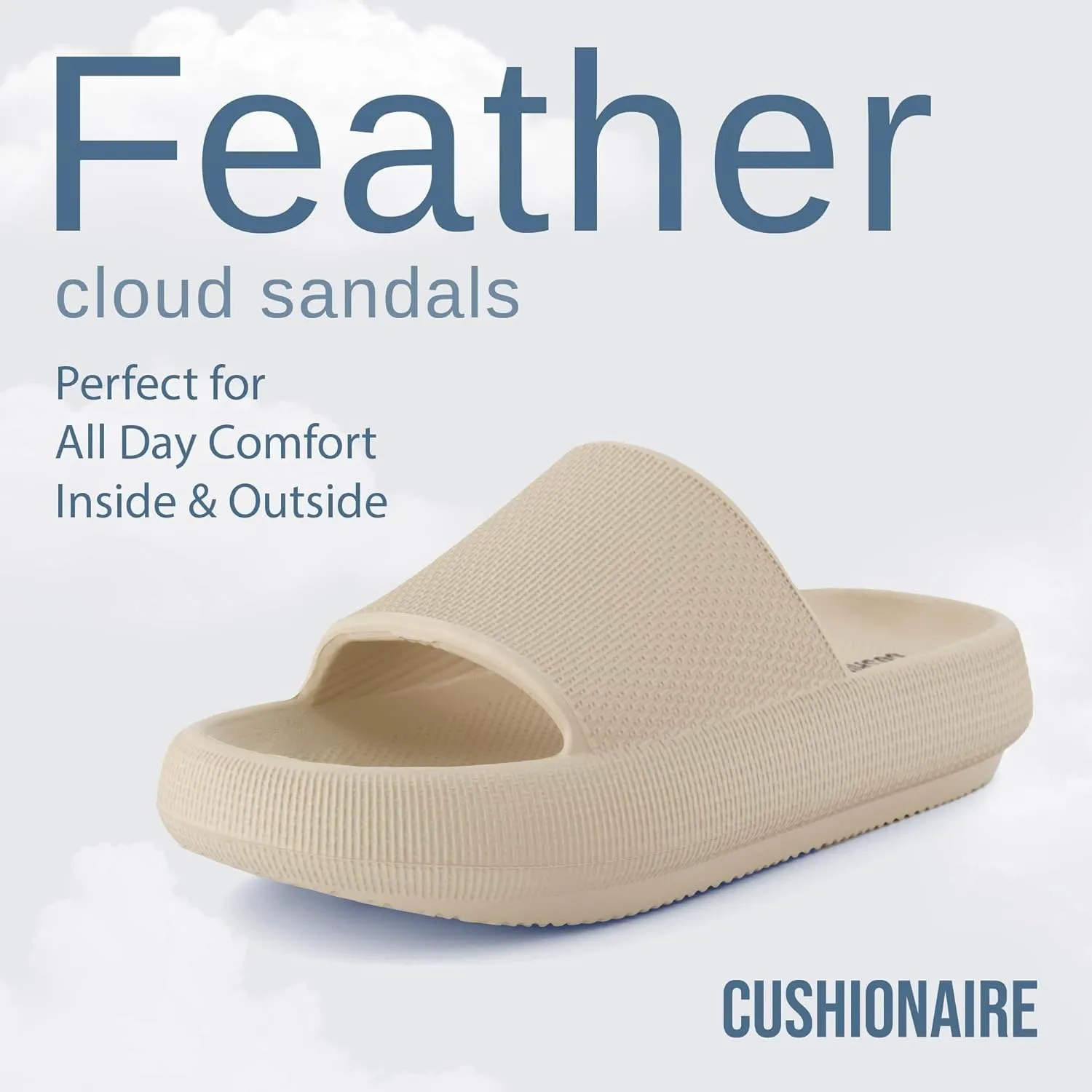 CUSHIONAIRE Feather Slides – Comfortable Cloud Cushion House Slippers for Women, Indoor Outdoor EVA Foam Foot Spa Shower Shoes, Non-Slip Arch Support