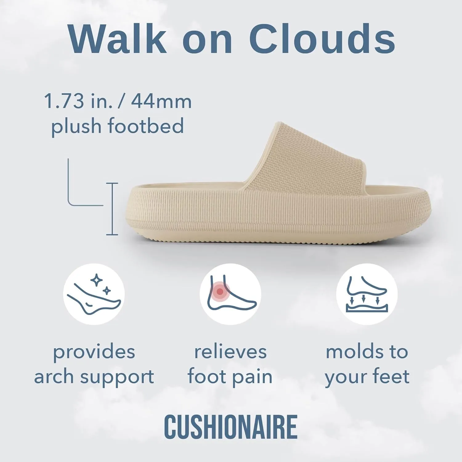 CUSHIONAIRE Feather Slides – Comfortable Cloud Cushion House Slippers for Women, Indoor Outdoor EVA Foam Foot Spa Shower Shoes, Non-Slip Arch Support