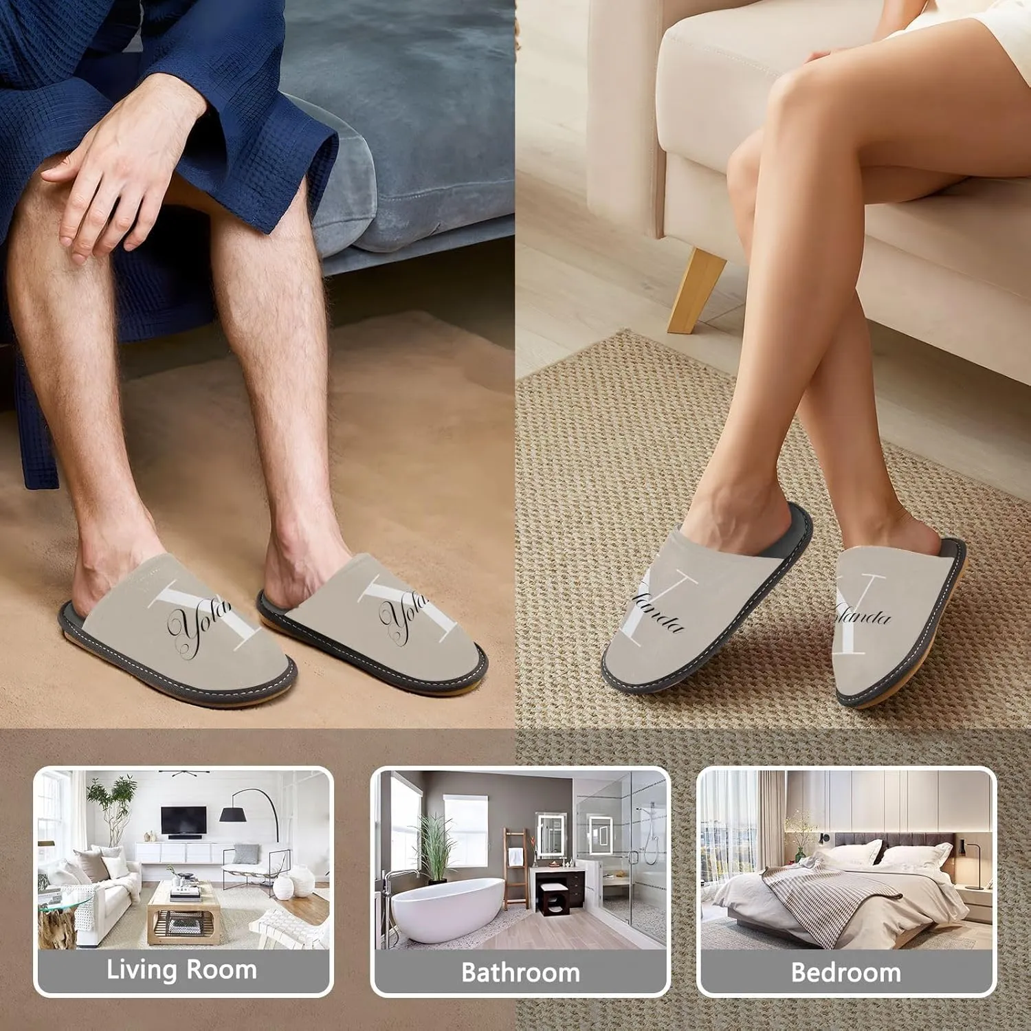 Custom House Slippers for Women Men Non-Slip Personalized Guest Slippers Spa Slippers