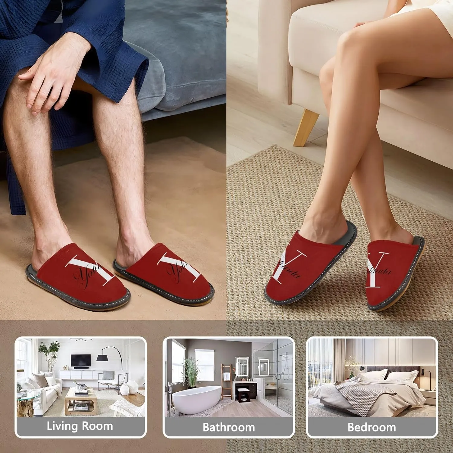 Custom House Slippers for Women Men Non-Slip Personalized Guest Slippers Spa Slippers