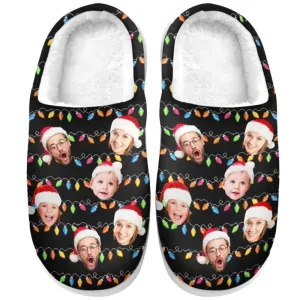 Custom Photo My Favorite Color Is Christmas Lights - Family Personalized Custom Fluffy Slippers, Matching Family Slippers Christmas, Christmas Slippers Gifts For Family Members