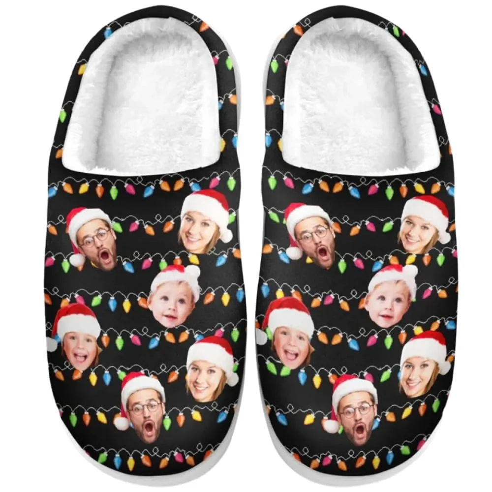 Custom Photo My Favorite Color Is Christmas Lights - Family Personalized Custom Fluffy Slippers, Matching Family Slippers Christmas, Christmas Slippers Gifts For Family Members