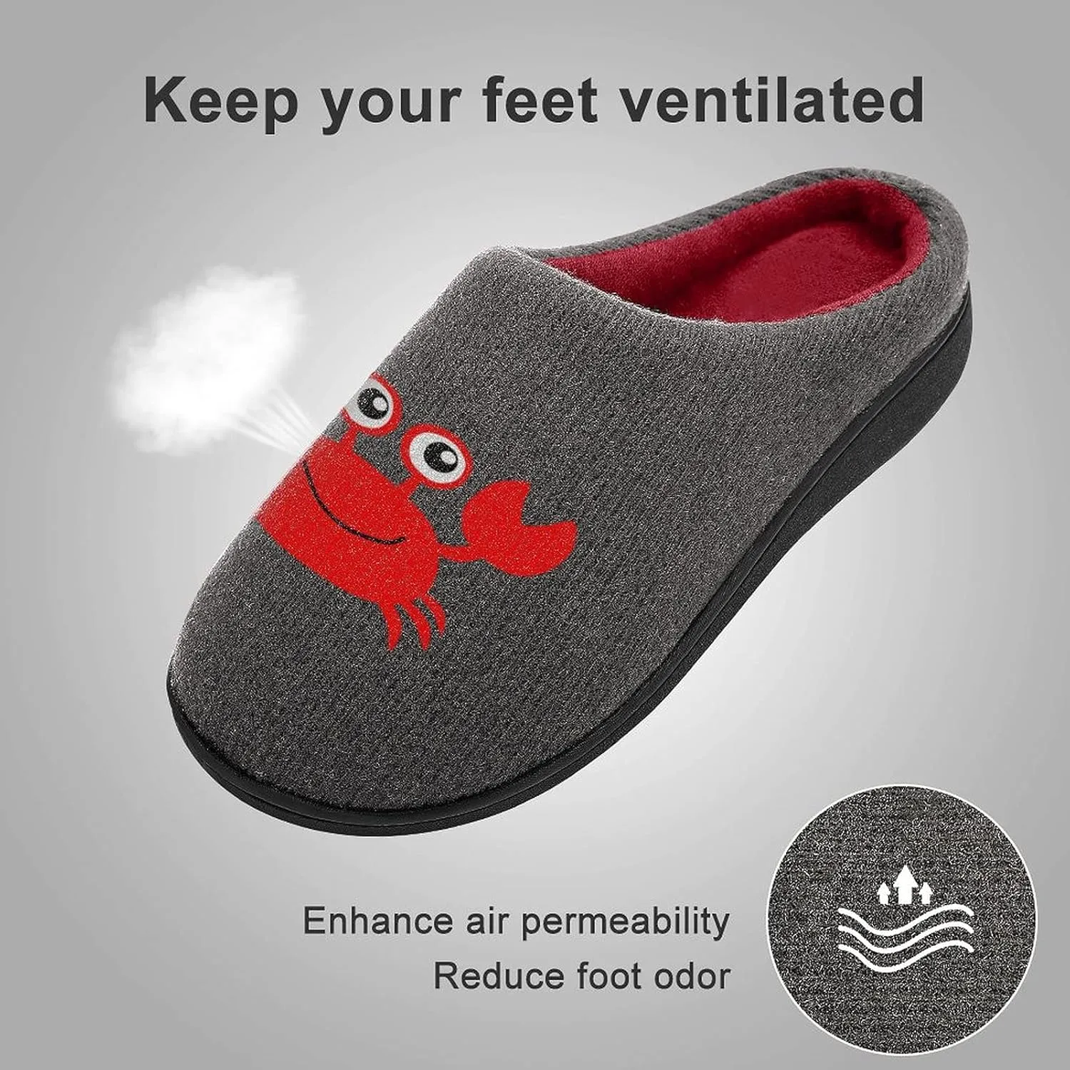 Cute Crab Women's Knitted Cotton Slippers Soft Comfort Warm House Casual Shoes