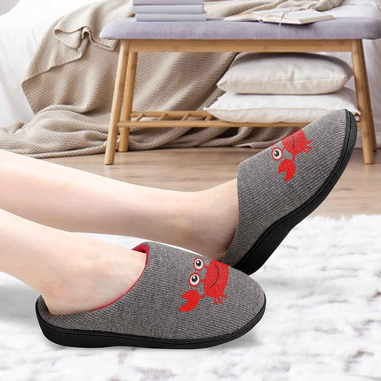 Cute Crab Women's Knitted Cotton Slippers Soft Comfort Warm House Casual Shoes