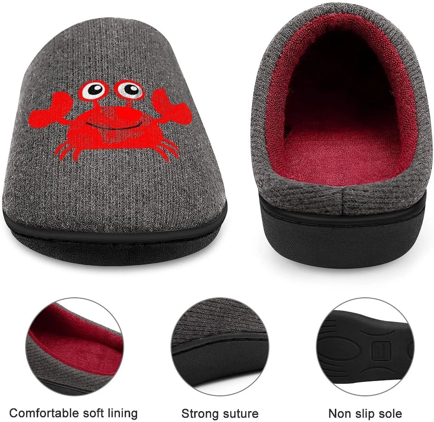 Cute Crab Women's Knitted Cotton Slippers Soft Comfort Warm House Casual Shoes