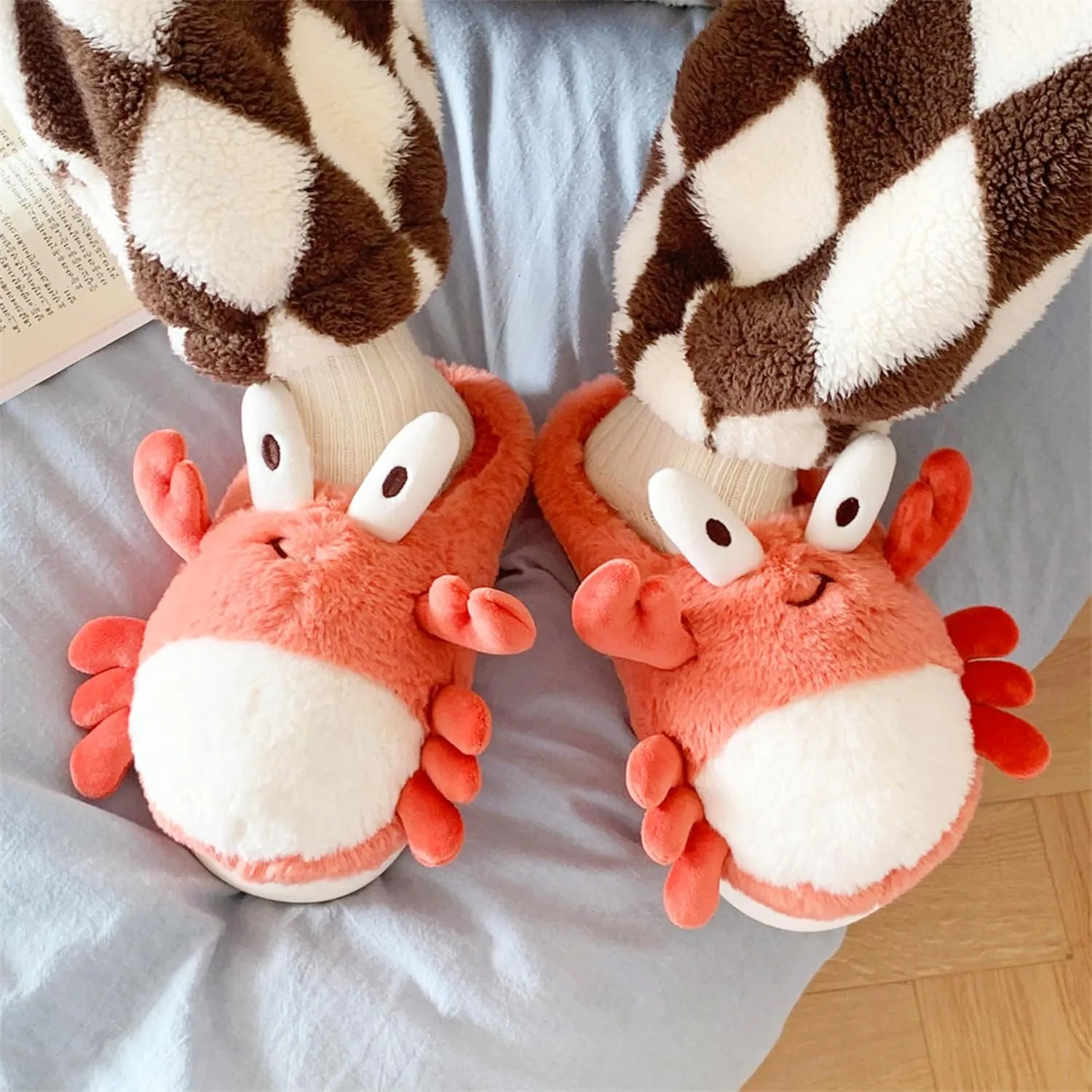 Cute Fuzzy Animal Fleece Slippers for Women, Soft Warm House Slippper, Winter Cozy Home Indoor Non-Slip Slippers