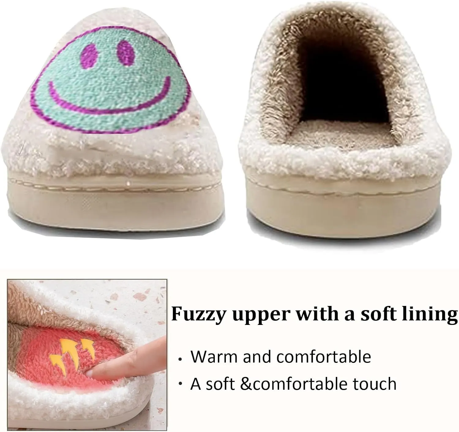 Cute House Slippers for Women & Men - Memory Foam Retro Happy Face Shoes - Cozy Indoor/Outdoor Fuzzy Plush Slip-On Comfy Trendy