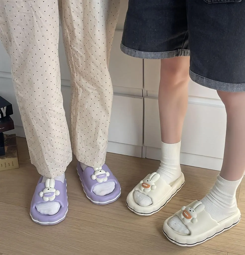 Cute Rabbit Slippers for Women Summer Feeling Soft Platform Non-Slip Sandals Antislip Indoor Outdoor Slippers kawaii Gifts for Women